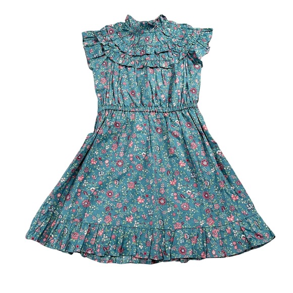 Janie and Jack Other - Janie and Jack Girls Size 10 Teal Pink Floral Ruffle Collar Smocked Dress